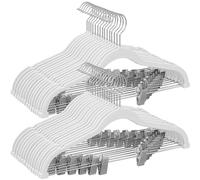SONGMICS Perchas para Pantalones, 30 Perchas de Terciopelo, 42,5 cm de Largo, con Clips Ajustables, Antideslizantes, Ahorra Espacio, para Pantalones, Abrigos, Vestidos, Blanco CRF012W02