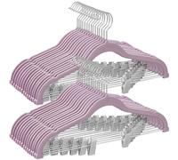 SONGMICS Perchas para Pantalones, 30 Perchas de Terciopelo, 42,5 cm de Largo, con Clips Ajustables, Antideslizantes, Ahorra Espacio, para Pantalones, Abrigos, Vestidos, Violeta Pálido CRF012GP30
