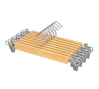 SONGMICS Perchas para Pantalones, Juego de 8, Percha de Madera para Faldas, con Pinzas Ajustables, Antideslizante, para Pantalones, Pantalones Cortos y Faldas, Natural CRW009N01