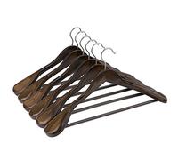 SONGMICS Perchas para trajes, perchas de madera maciza con extremos anchos, barra antideslizante para pantalones, juego de 6 para atuendos, camisas, abrigos, chaquetas, pantalones, gancho giratorio de