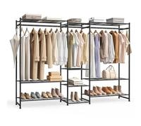 SONGMICS Perchero, Armario Abierto, 10 Estantes, 3 Barras, Metal | Guardarropa, 4 Ganchos en S, para Dormitorio, Salón o Recibidor, Negro, Colección PATAYE LGR011BZ01