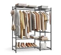 SONGMICS Perchero, Armario Abierto, 7 Estantes, 2 Barras, Acero | Guardarropa, 4 Ganchos en S, para Dormitorio, Salón o Recibidor, Negro, Colección PATAYE LGR010BZ01