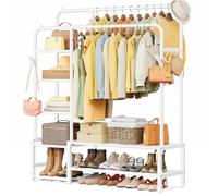 SONGMICS Perchero, Armario Abierto, con 7 Estantes, Barra de Colgar | Estructura de Metal, para Dormitorio, Salón, Entrada, blanco mate, Colección PATAYE HSR182WG01