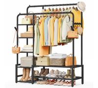 SONGMICS Perchero, Armario Abierto, con 7 Estantes, Barra de Colgar | Estructura de Metal, para Dormitorio, Salón, Entrada, negro, Colección PATAYE HSR182B01