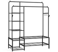 SONGMICS Perchero, Armario Abierto, con 7 Estantes, Estructura de Metal, Barra de Colgar, para Dormitorio, Salón, Entrada, Negro/Blanco Blanco
