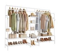 SONGMICS Perchero, Armario Abierto, con 9 Estantes, Estructura de Metal, Barra de Colgar, para Dormitorio, Salón, Entrada, Blanco HSR183WG01