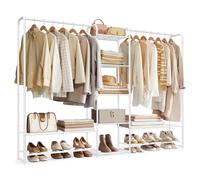 SONGMICS Perchero, Armario Abierto, Perchero con Estantes de Almacenamiento, Armario de Metal, Independiente, Blanco Mate LGR463W01