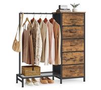 SONGMICS Perchero Burro con 5 Cajones, Armario Abierto Metálico, Organizador de Ropa con Estante para Zapatos, para Dormitorio, 96,2 x 30 x 117,7 cm, Marrón Rústico, Colección BELLAH LGS423K101