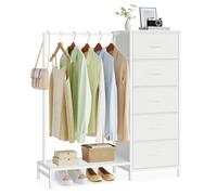 SONGMICS Perchero Burro con 5 Cajones, Armario Abierto Metálico, Organizador de Ropa con Estante para Zapatos, para Dormitorio, 96,2 x 30 x 117,7 cm, Nube Blanca, Colección BELLAH LGS423W101