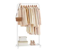 SONGMICS Perchero Burro con Estante, Barra Colgante de 74 cm de Ancho | Burro de Ropa, de Acero, 2 Ruedas Bloqueables, Barra Superior Soporta hasta 35 kg, Blanco Mate, Colección PATAYE HSR130W01