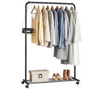 SONGMICS Perchero Burro con Estante, Barra Colgante de 91 cm de Ancho | Burro de Ropa, de Acero, 2 Ruedas Bloqueables, Barra Superior Soporta 35 kg (Total 40 kg), Negro, Colección PATAYE HSR25BK