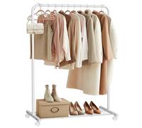 SONGMICS Perchero Burro con Estante, Barra Colgante de 91 cm de Ancho | Burro de Ropa, de Acero, 4 Ruedas (2 Bloqueables), Soporta hasta 40 kg en Total, Blanco, Colección Pataye HSR025W01