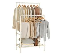 SONGMICS Perchero Burro de Metal, 2 Barras Colgantes, 1 Estante, 55 kg | Montaje Fácil, Blanco, Colección RYLAN RDR01WT