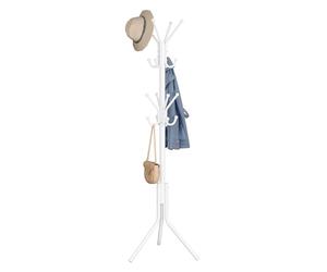SONGMICS Perchero, Burro de Ropa de Metal, Perchero para Ropa, Bolsos y Sombreros, Altura 175 cm, con 16 Ganchos, para Recibidor, Salón y Dormitorio, Blanco Nube RCR081WC01