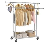 Songmics Perchero Colgador para Ropa Bufandas con 4 Ruedas Altura y Longitud Regulables, Cromado HSR12S