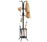 SONGMICS Perchero, Perchero con Paragüero, 12 Ganchos, Estructura Metálica, 175 cm de Alto, para Entrada, Salón, Dormitorio, Negro Tinta RCR011B01