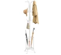 SONGMICS Perchero con Paragüero, 12 Ganchos, 180 cm de Alto | Perchero, Estructura Metálica, para Entrada, Salón, Dormitorio, Blanco Mate, Colección ALAN RCR011W01