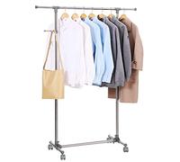 SONGMICS Perchero con Ruedas, Altura Ajustable 97-165 cm, Barra Extensible | Burro para Ropa, Ganchos Laterales para Accesorios, Gris, Colección PATAYE, LLR01G