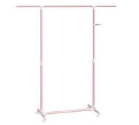 SONGMICS Perchero con Ruedas, Altura Ajustable 97-165 cm, Barra Extensible | Burro para Ropa, Ganchos Laterales para Accesorios, Rosa Jalea y Blanco, Colección PATAYE, LLR001R02