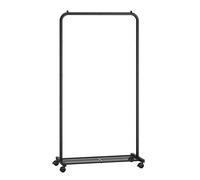 SONGMICS Perchero con Ruedas, Perchero de 74 cm, Burro para Ropa, con Estante de Almacenamiento de Malla Densa, Capacidad de Carga de 35 kg, 2 Frenos, Estructura de Acero, Negro/Rosa Jalea/Blanco Rosa