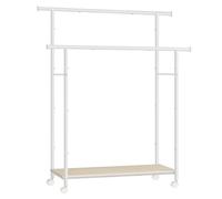 SONGMICS Perchero con Ruedas, Perchero de Doble Barra, con Estante, 98,5 cm de Ancho, Soporta 100 kg en Total, Marco de Acero, Beige Natural y Blanco Nube HSR152W01