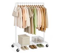 SONGMICS Perchero con Ruedas, Soporta hasta 90 kg, con 1 Barra y Estante | Perchero, Diseño Industrial, para Dormitorio, Sala de Estar, Vestidor, Blanco Mate, Colección DALSON HSR061W01