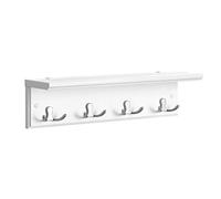 SONGMICS Perchero de Pared con Estante, Perchero de Pasillo, Perchero Flotante con 4 Ganchos Dobles de Metal, para Abrigos, Bolsos, para Entrada, Dormitorio, Salón, Blanco LHR42WT