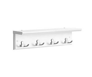 SONGMICS Perchero de Pared con Estante, Perchero de Pasillo, Perchero Flotante con 4 Ganchos Dobles de Metal, para Abrigos, Bolsos, para Entrada, Dormitorio, Salón, Blanco LHR42WT