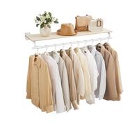 SONGMICS Perchero de pared con estante superior, barra para colgar | Colex Collection UHSR135W01 - Perchero para ropa, carga hasta 77 libras, 42.9 x 11 x 5.2 pulgadas, blanco mate y beige