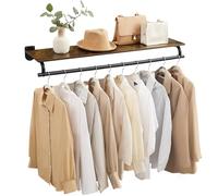 SONGMICS Perchero de Pared, Estante con Barra para Colgar, Carga 60 kg | 109 x 28 x 13,2 cm, para Vestuario Dormitorio, Negro Mate y Marrón Rústico, Colección COLEX HSR135B01