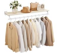 SONGMICS Perchero de Pared, Estante de Pared con Barra para Colgar, Capacidad Total de Carga 35 kg, 28 x 109 x 13,2 cm, Para Vestuario Dormitorio, Beige Natural y Blanco Nube HSR135W01