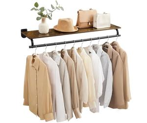 SONGMICS Perchero de Pared, Estante de Pared con Barra para Colgar, Capacidad Total de Carga 35 kg, 28 x 109 x 13,2 cm, Para Vestuario Dormitorio, Marrón Rústico y Negro Tinta HSR135B01
