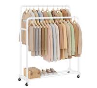SONGMICS Perchero para Ropa con Ruedas, Burro Ropa Móvil, 2 Ruedas con Freno, para Dormitorio, Carga de 90 kg, 46,5 x 110 x 155,5 cm, Blanco Nube, HSR017WG01