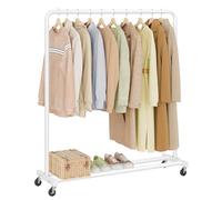 SONGMICS Perchero para Ropa con Ruedas, Burro Ropa Móvil, 2 Ruedas con Freno, para Dormitorio, Carga de 50 kg, 38 x 110 x 141,5 cm, Blanco Nube HSR016WG01