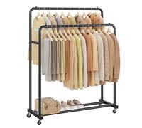 SONGMICS Perchero para Ropa con Ruedas, Burro Ropa Móvil, 2 Ruedas con Freno, para Dormitorio, Carga de 90 kg, 46,5 x 110 x 155,5 cm, Negro Tinta HSR017BH01