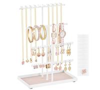 SONGMICS Portajoyas, Navidad, Soporte para Joyas, Marco de Metal, Bandeja de Terciopelo, para Collares, Pulseras, Pendientes, Aretes y Anillos, Idea de Regalo, Blanco Mate JJS036WG03