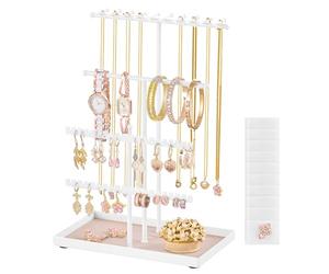 SONGMICS Portajoyas, Soporte para Joyas, Marco de Metal, Bandeja de Terciopelo, para Collares, Pulseras, Pendientes, Aretes y Anillos, Idea de Regalo, Blanco Mate JJS036WG03