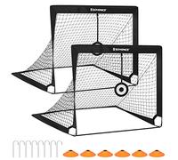 SONGMICS Portería de Fútbol para Niños, Juego de 2, Portería de Fútbol Infantil Portátil y Plegable, para Jardín, Parque, Playa, Marco de Fibra de Cristal Elástica, Negro SZQ422B01