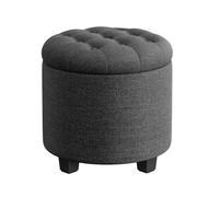 SONGMICS Puff Almacenahe, Banco de Almacenamiento, 45 x 45 x 44,5 cm, Reposapiés con Patas, Tejido con Aspecto de Lino, Carga hasta 150 kg, para Salón, Dormitorio, Gris Oscuro LOM011G01V1