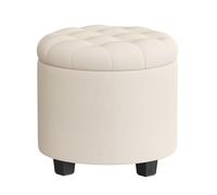 SONGMICS Puff Almacenahe, Banco de Almacenamiento, 45 x 45 x 44,5 cm, Reposapiés con Patas, Tejido con Aspecto de Lino, Carga hasta 150 kg, para Salón, Dormitorio, Beige Claro LOM011W01