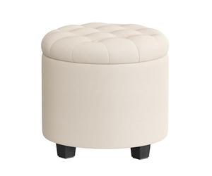 SONGMICS Puff Almacenahe, Banco de Almacenamiento, 45 x 45 x 44,5 cm, Reposapiés con Patas, Tejido con Aspecto de Lino, Carga hasta 150 kg, para Salón, Dormitorio, Beige Claro LOM011W01