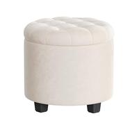 SONGMICS Puff Almacenahe, Banco de Almacenamiento, 45 x 45 x 44,5 cm, Reposapiés con Patas, Terciopelo, Carga hasta 150 kg, para Salón, Dormitorio, Blanco Crema LOM012W01