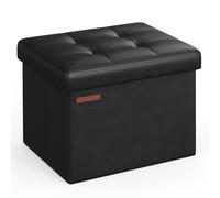 SONGMICS Puff Almacenaje 41 cm, Baúl de Almacenaje, Taburete Reposapiés, Negro Simple LSF100B01