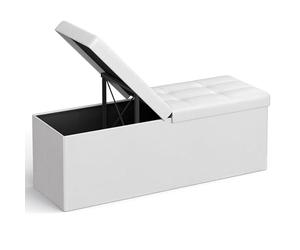 SONGMICS Puff Almacenaje, Banco con Tapa Plegable, 120 L, 110 x 38 x 38 cm | Banco Almacenaje, con Asiento Acolchado, Blanco Nube y Negro Tinta, Colección Minota LSF75WT