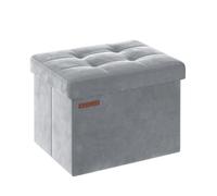 SONGMICS Puff Almacenaje, Banco de Almacenamiento de Terciopelo Plegable, Taburete Reposapiés, 31 x 41 cm, Carga de 130 kg, para Entrada, Sala de Estar, Dormitorio, Gris Paloma