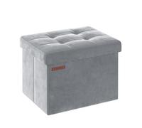 SONGMICS Puff Almacenaje, Banco de Almacenamiento de Terciopelo Plegable, Taburete Reposapiés, 31 x 41 cm, Carga de 130 kg, para Entrada, Sala de Estar, Dormitorio, Gris Paloma LSF200G02