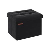 SONGMICS Puff Almacenaje, Banco de Almacenamiento de Terciopelo Plegable, Taburete Reposapiés, 31 x 41 cm, Carga de 130 kg, para Entrada, Sala de Estar, Dormitorio, Negro Tinta LSF200B01