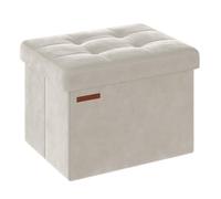 SONGMICS Puff Almacenaje, Banco de Almacenamiento de Terciopelo Plegable, Taburete Reposapiés, 31 x 41 cm, Carga de 130 kg, para Entrada, Sala de Estar, Dormitorio, Blanco Crema LSF200W01