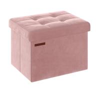 SONGMICS Puff Almacenaje, Banco de Almacenamiento de Terciopelo Plegable, Taburete Reposapiés, 31 x 41 cm, Carga de 130 kg, para Entrada, Sala de Estar, Dormitorio, Rosa Jalea LSF200R01