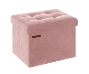 SONGMICS Puff Almacenaje, Banco de Almacenamiento de Terciopelo Plegable, Taburete Reposapiés, 31 x 41 cm, Carga de 130 kg, para Entrada, Sala de Estar, Dormitorio, Rosa Jalea LSF200R01